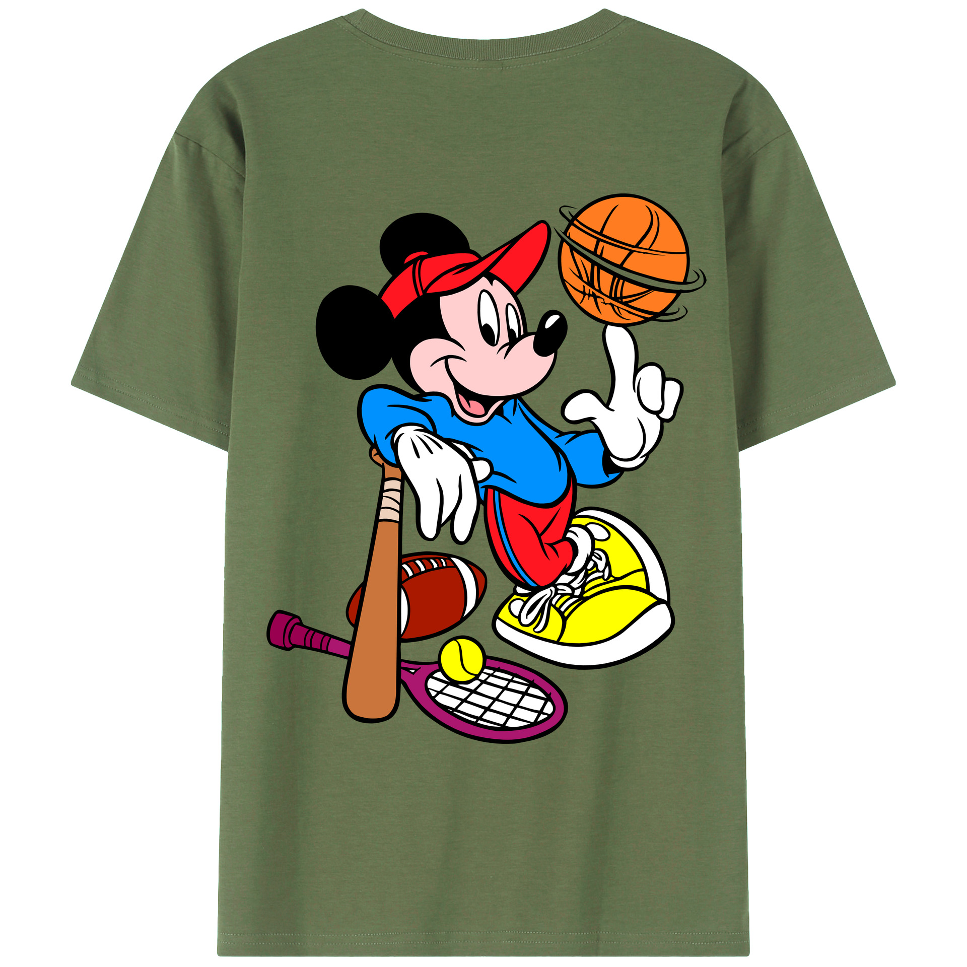ミッキーマウス Mickey Mouse 綿100％ メンズ半袖Tシャツ（バックプリント） 通気性